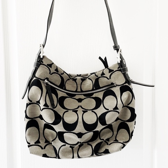 Coach Handbags - COACH Signature Fabric Hobo Bag Gray With Black With Leather Straps